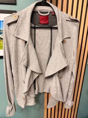 Ted Baker Grey Jersey Drape Neck Military Style Button Up Jacket